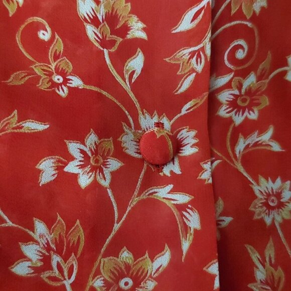 Victorias Secret Sheer Floral Blouse Top L Red Button Front Short Sleeve Fairy - Picture 5 of 5
